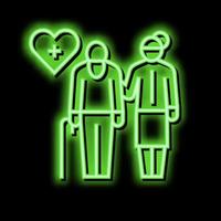 helping and caring for elderly people neon glow icon illustration vector