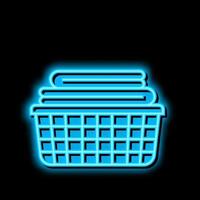 washed clean fabric clothes in basket neon glow icon illustration vector