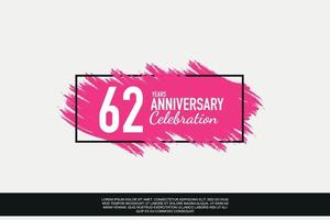 62 year anniversary celebration vector pink design in black frame on white background abstract illustration logo