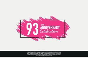 93 year anniversary celebration vector pink design in black frame on white background abstract illustration logo