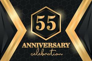 55 Years Anniversary Logo Golden Colored vector design  on black background template for greeting