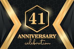 41 Years Anniversary Logo Golden Colored vector design  on black background template for greeting