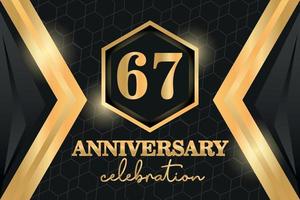 67 Years Anniversary Logo Golden Colored vector design  on black background template for greeting