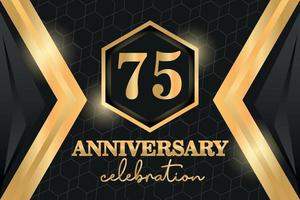 75 Years Anniversary Logo Golden Colored vector design  on black background template for greeting