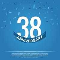 38th anniversary celebration vector design with white color numbers and white color font on blue color background abstract