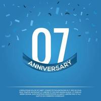 07th anniversary celebration vector design with white color numbers and white color font on blue color background abstract