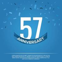 57th anniversary celebration vector design with white color numbers and white color font on blue color background abstract