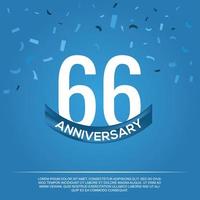 66th anniversary celebration vector design with white color numbers and white color font on blue color background abstract