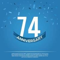 74th anniversary celebration vector design with white color numbers and white color font on blue color background abstract