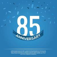 85th anniversary celebration vector design with white color numbers and white color font on blue color background abstract