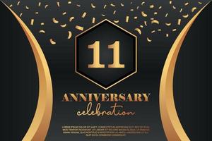 11th Anniversary celebration Logo with golden Colored vector design for greeting abstract illustration