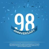 98th anniversary celebration vector design with white color numbers and white color font on blue color background abstract