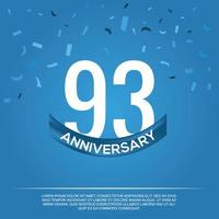 93rd anniversary celebration vector design with white color numbers and white color font on blue color background abstract