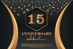 15th Anniversary celebration Logo with golden Colored vector design for greeting abstract illustration