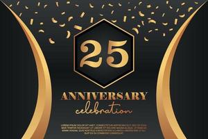 25th Anniversary celebration Logo with golden Colored vector design for greeting abstract illustration