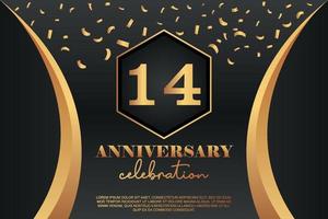 14th Anniversary celebration Logo with golden Colored vector design for greeting abstract illustration