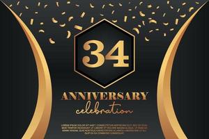 34th Anniversary celebration Logo with golden Colored vector design for greeting abstract illustration