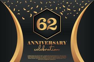 62nd Anniversary celebration Logo with golden Colored vector design for greeting abstract illustration