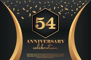 54th Anniversary celebration Logo with golden Colored vector design for greeting abstract illustration