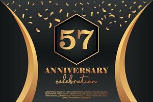 57th Anniversary celebration Logo with golden Colored vector design for greeting abstract illustration