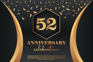 52nd Anniversary celebration Logo with golden Colored vector design for greeting abstract illustration