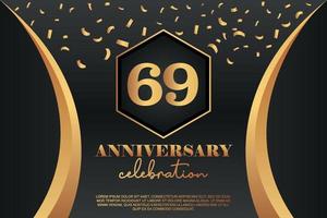 69th Anniversary celebration Logo with golden Colored vector design for greeting abstract illustration