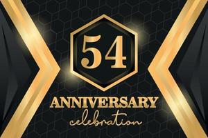 54 Years Anniversary Logo Golden Colored vector design  on black background template for greeting