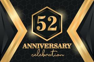 52 Years Anniversary Logo Golden Colored vector design  on black background template for greeting