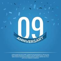 09th anniversary celebration vector design with white color numbers and white color font on blue color background abstract