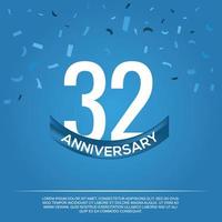 32nd anniversary celebration vector design with white color numbers and white color font on blue color background abstract