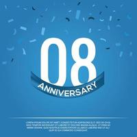 08th anniversary celebration vector design with white color numbers and white color font on blue color background abstract