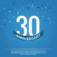 30th anniversary celebration vector design with white color numbers and white color font on blue color background abstract