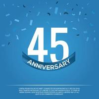 45th anniversary celebration vector design with white color numbers and white color font on blue color background abstract