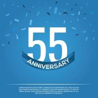 55th anniversary celebration vector design with white color numbers and white color font on blue color background abstract