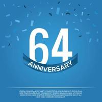 64th anniversary celebration vector design with white color numbers and white color font on blue color background abstract