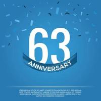 63rd anniversary celebration vector design with white color numbers and white color font on blue color background abstract