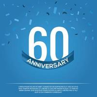 60th anniversary celebration vector design with white color numbers and white color font on blue color background abstract