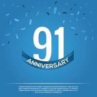 91st anniversary celebration vector design with white color numbers and white color font on blue color background abstract