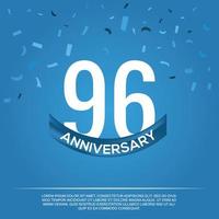 96th anniversary celebration vector design with white color numbers and white color font on blue color background abstract