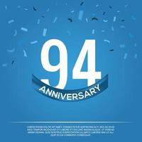 94th anniversary celebration vector design with white color numbers and white color font on blue color background abstract