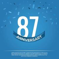 87th anniversary celebration vector design with white color numbers and white color font on blue color background abstract