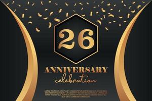 26th Anniversary celebration Logo with golden Colored vector design for greeting abstract illustration