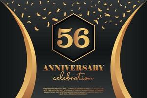 56th Anniversary celebration Logo with golden Colored vector design for greeting abstract illustration