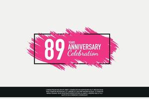 89 year anniversary celebration vector pink design in black frame on white background abstract illustration logo