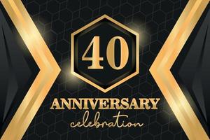 40 Years Anniversary Logo Golden Colored vector design  on black background template for greeting