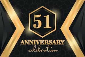 51 Years Anniversary Logo Golden Colored vector design  on black background template for greeting