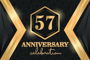 57 Years Anniversary Logo Golden Colored vector design  on black background template for greeting