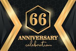 66 Years Anniversary Logo Golden Colored vector design  on black background template for greeting