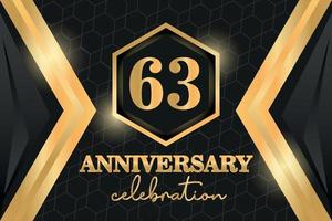 63 Years Anniversary Logo Golden Colored vector design  on black background template for greeting