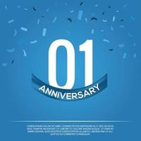 01st anniversary celebration vector design with white color numbers and white color font on blue color background abstract